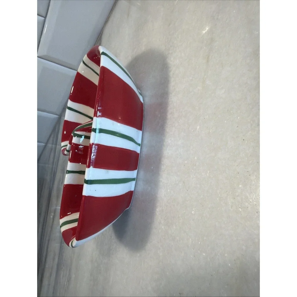 Set Of 2 Pier‎ 1 Imports Christmas Candy Cane Ceramic Dip/ Serving Bowls OLA001